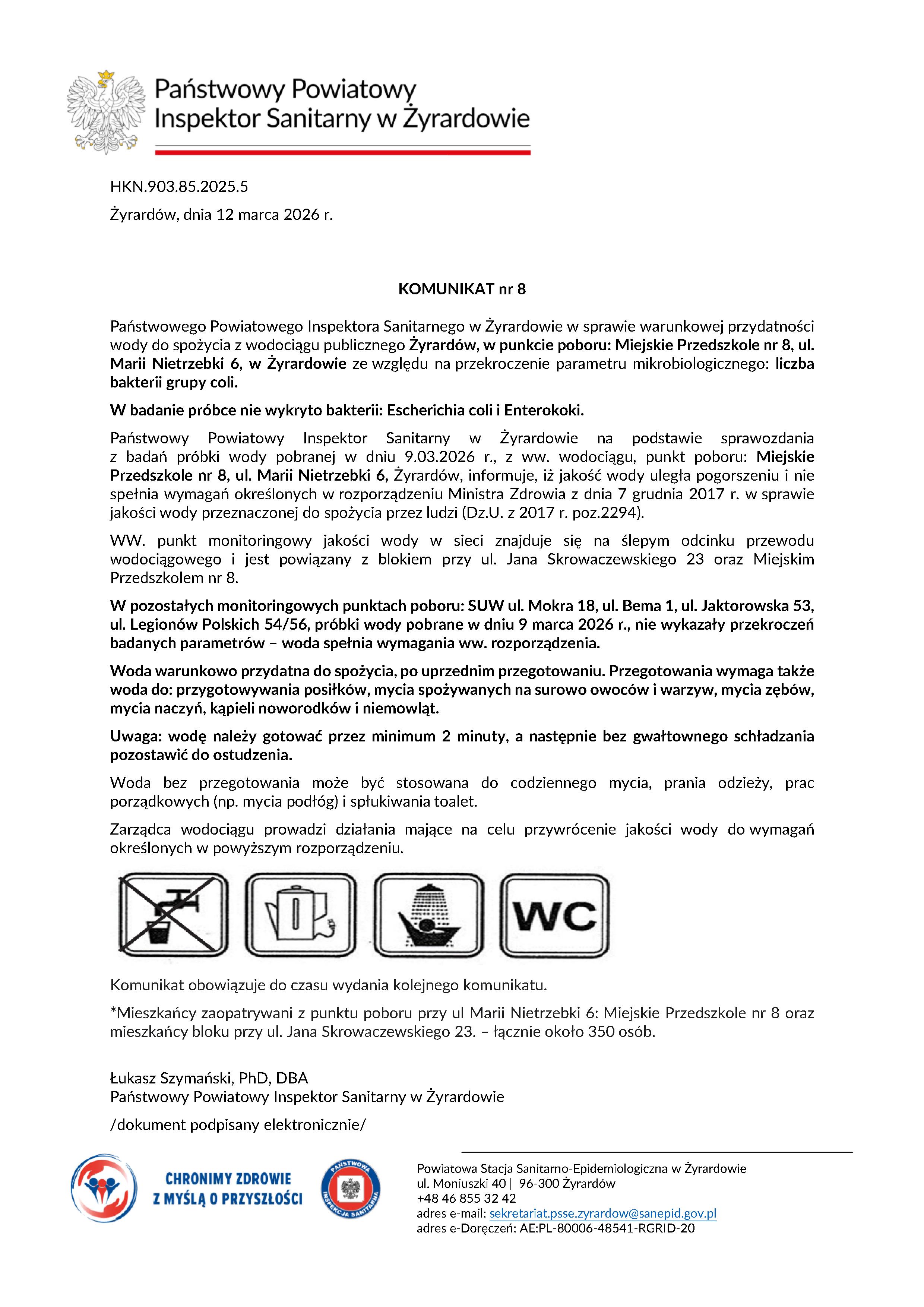 Komunikat - warunkowa przydatność